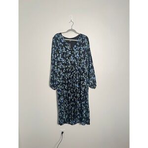 NWT City Chic Blue & Black Floral Finley Pleat Midi Dress 16 Boho Dark Romance